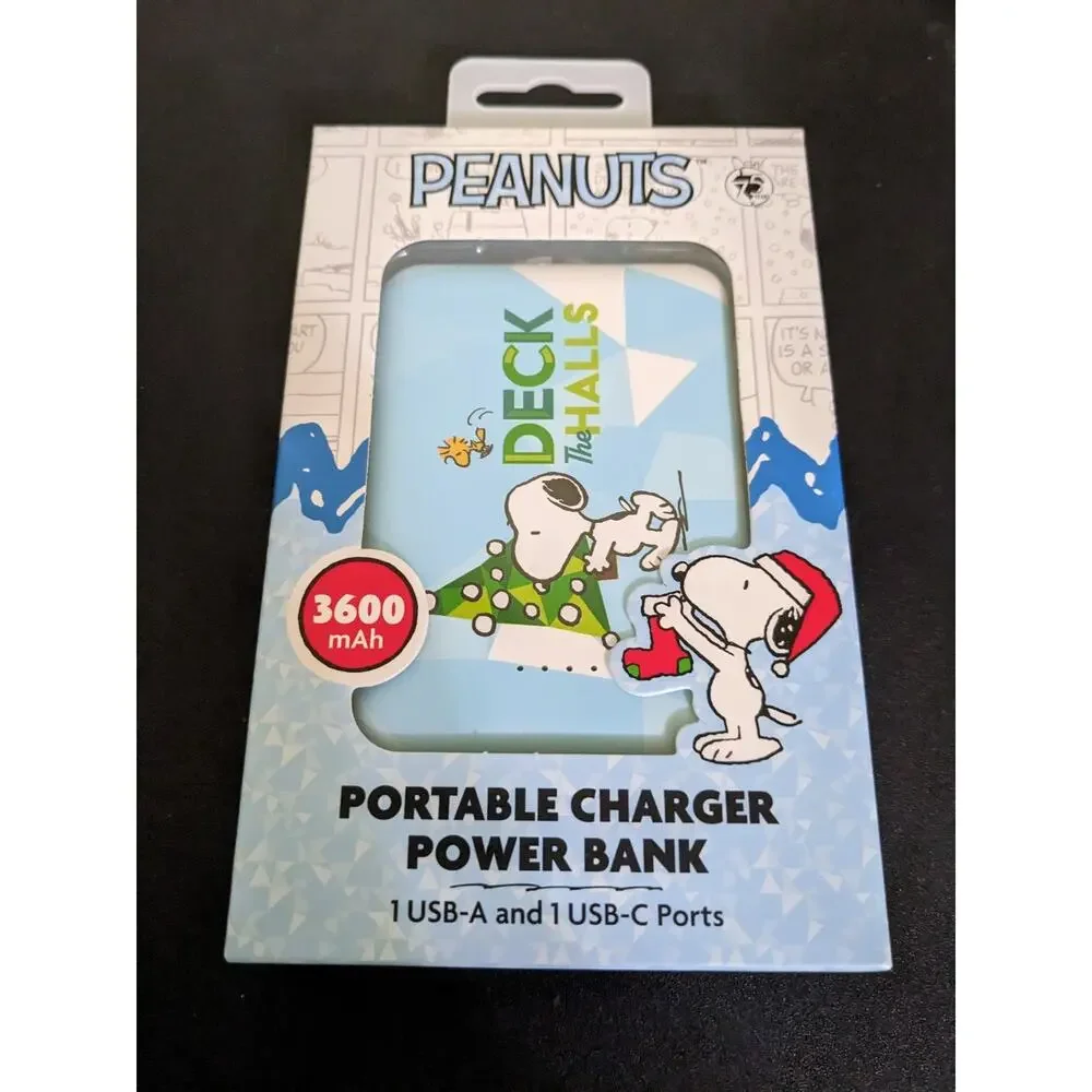 Peanuts Snoopy & Woodstock Portable Charger Power Bank 3600 mAH Deck The Hall